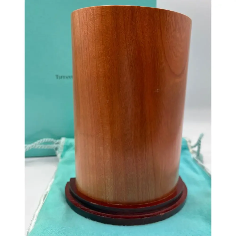 Vintage Tiffany & Co Quartz Desk Clock Wood Casing Brass Rimmed With Box & Bag